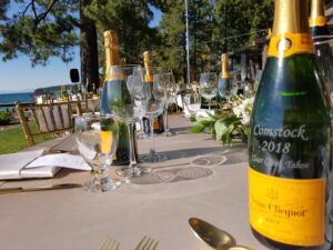 A dining table with champagne